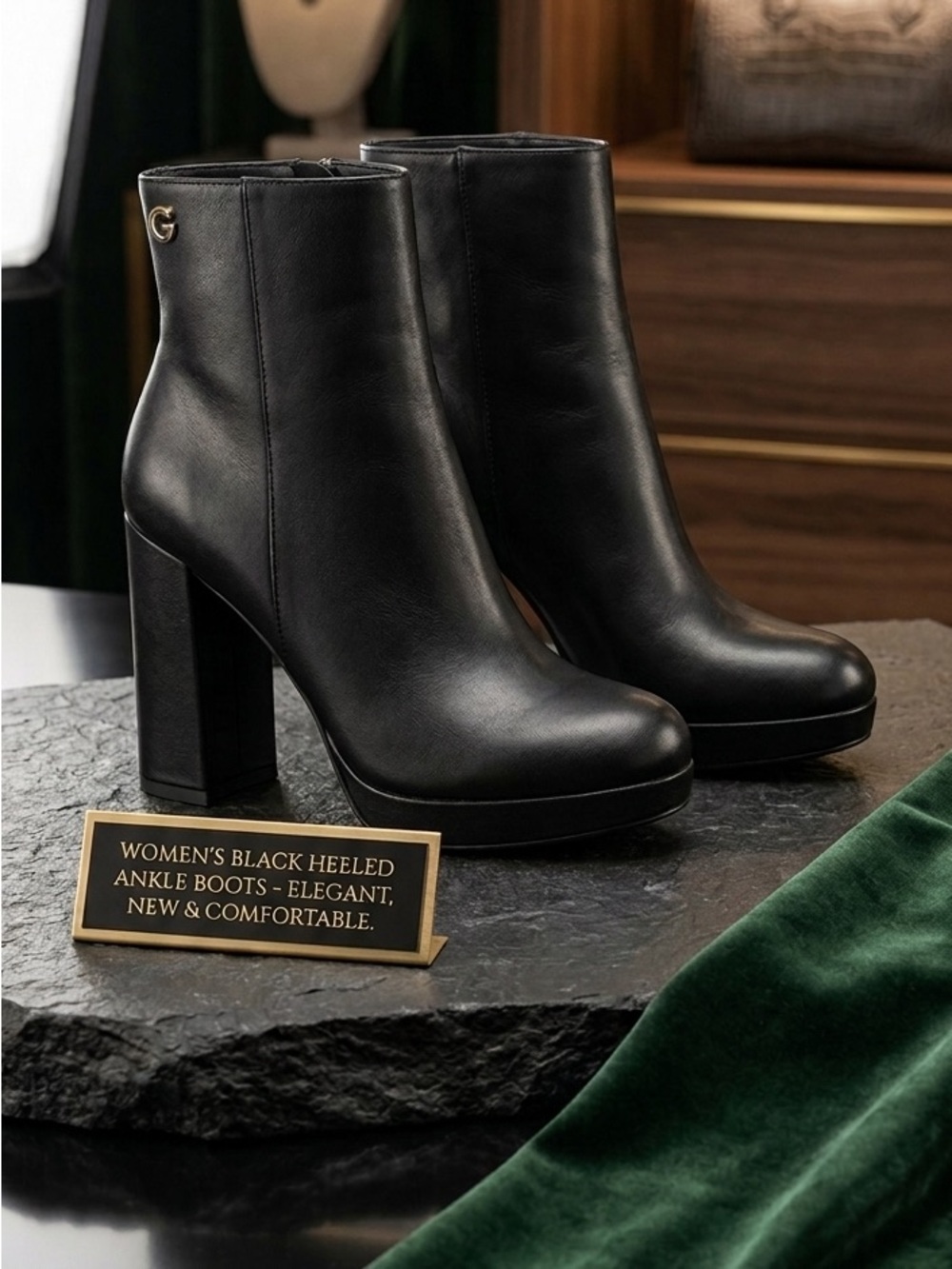 Guess Black Platform Block-Heel Ankle Boots